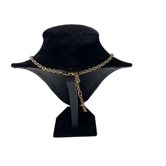 J Crew Gold Tone and Rhinestone Bib Statement Necklace Chainlink Gem Stones - Picture 5 of 6